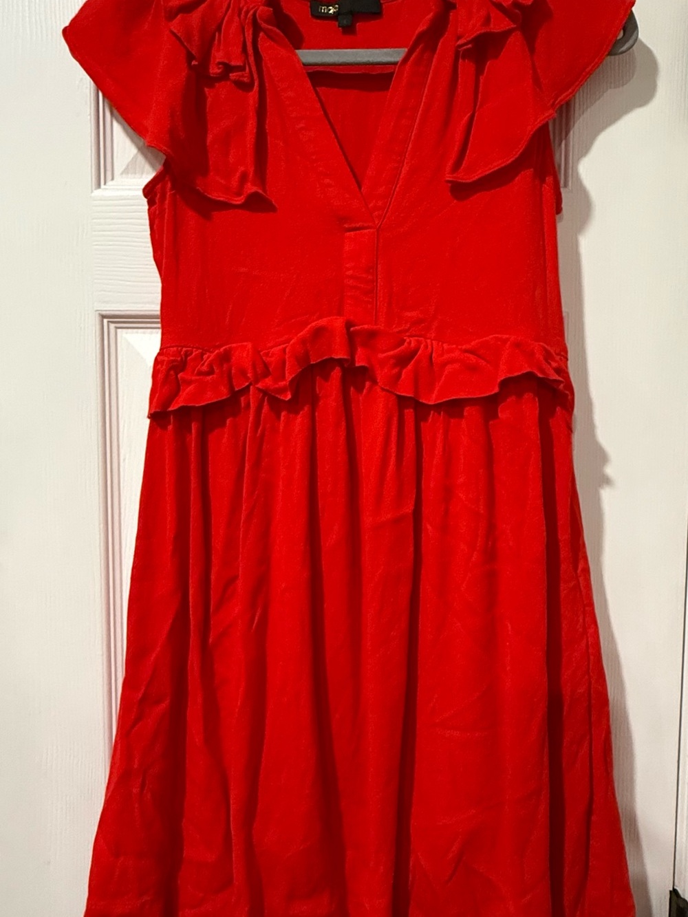 Maje Girls Red Velvet Ruffle Dress